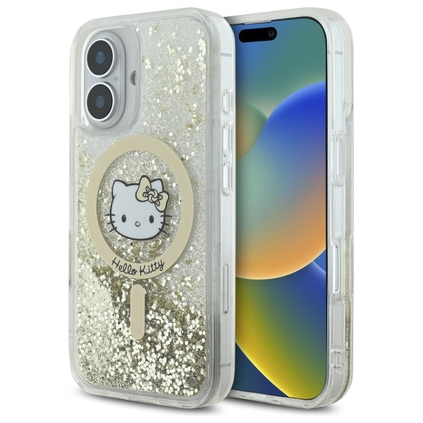 Husa pentru iPhone 16, Hardcase Liquid Glitter, Hello Kitty - Alb