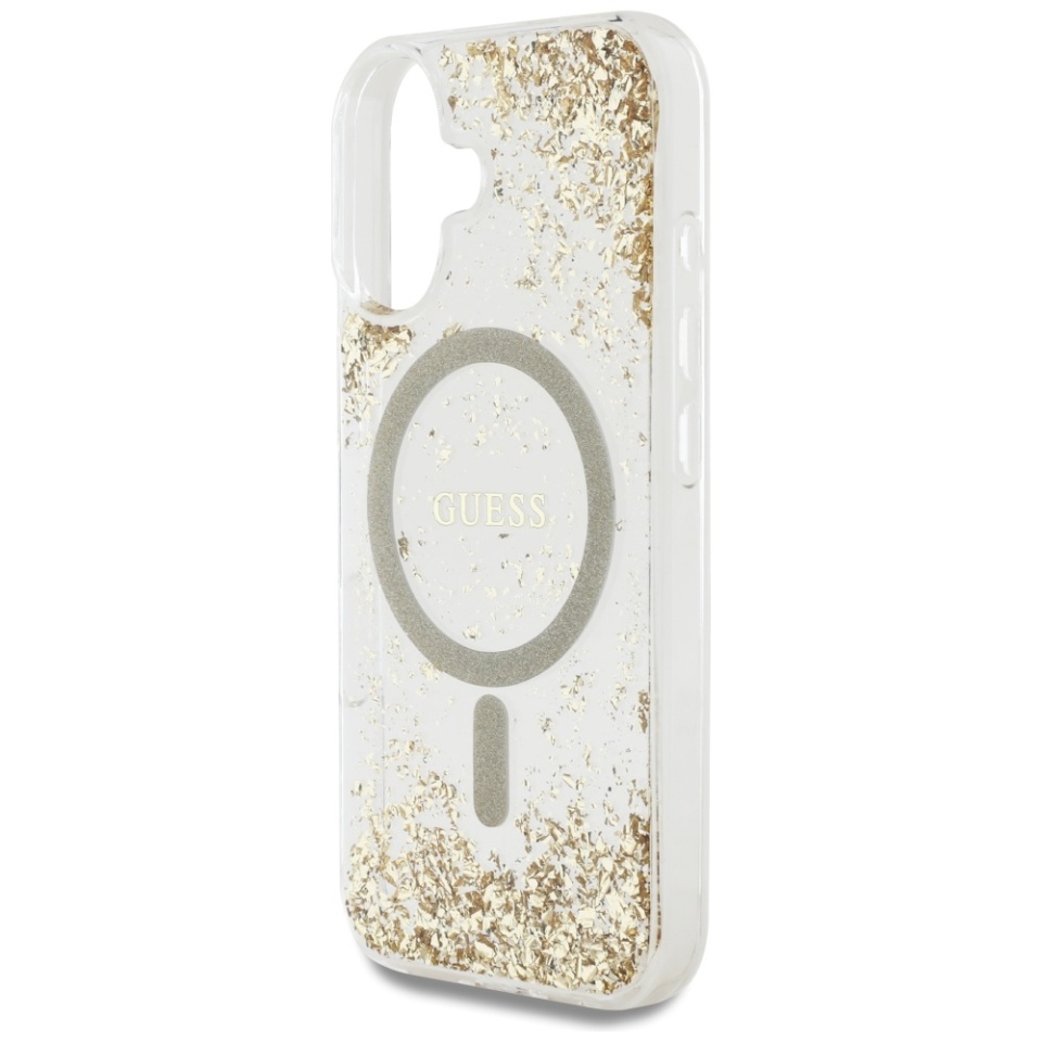 Husa pentru iPhone 16, Hardcase Resin Bottom Glitter MagSafe, Guess - Auriu - 2 | YEO