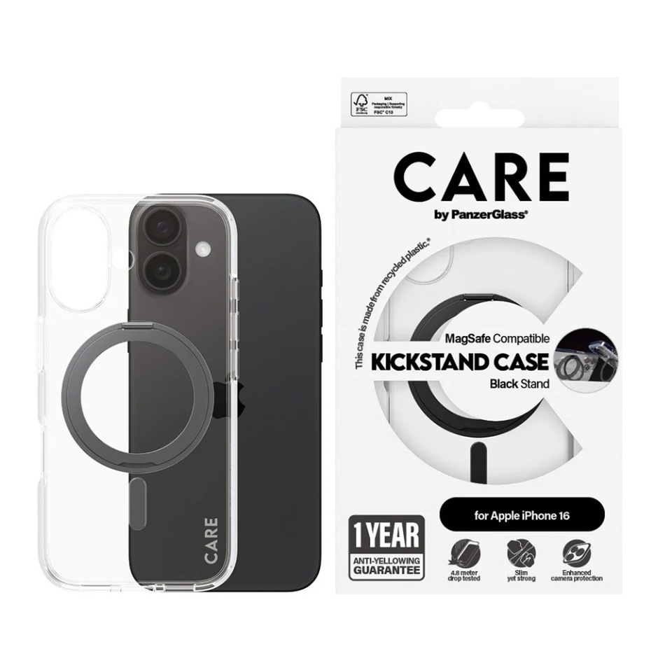 Husa pentru iPhone 16, PanzerGlass, MagSafe Kickstand si Protectie Camera, Margini Intarite Anti-Soc, Design Slim, Transparent - 3 | YEO