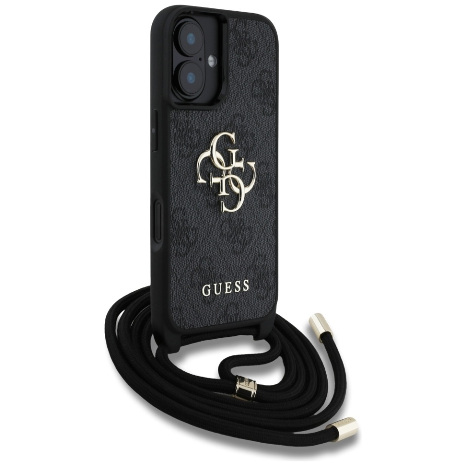 Husa pentru iPhone 16 Plus, Guess Hardcase 4G Big Logo with Cord Strap, Protectie Slim, Compatibila, Negru - 2 | YEO