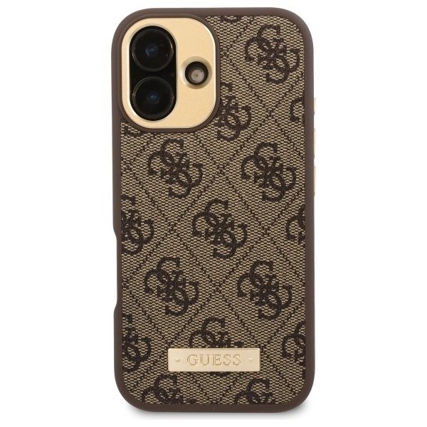 Husa pentru iPhone 16 Plus, Guess, Hardcase 4G Logo Plate MagSafe, Maro - 1 | YEO
