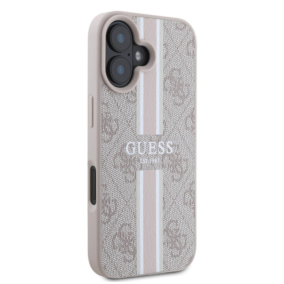 Husa pentru iPhone 16 Plus, Guess, Hardcase 4G Printed Stripes MagSafe, Roz - 3 | YEO