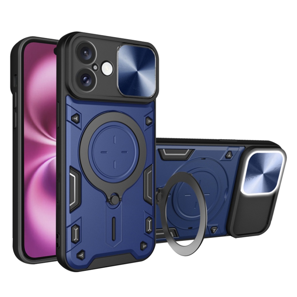 Husa pentru iPhone 16 Plus, SKYDDAR INNOVATION, CamGuard Pro, Inel Magnetic, Protectie Camera, Albastru, set cu sticker