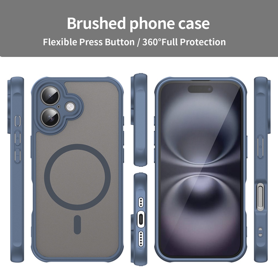 Husa pentru iPhone 16 Plus, SKYDDAR INNOVATION, HaloFrost MagSafe II, Antisoc, set cu sticker, Bleumarin - 2 | YEO
