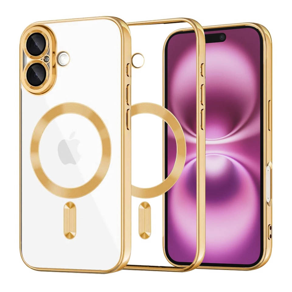 Husa pentru iPhone 16 Plus, SKYDDAR INNOVATION, Luxury Shield Magsafe, Protectie Antisoc, Auriu, set cu sticker