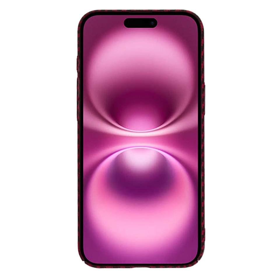 Husa pentru iPhone 16 Plus, SKYDDAR INNOVATION, textura carbon, Carbonite FiberShell, Rosu, set cu sticker - 1 | YEO