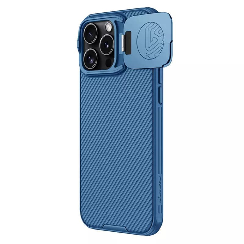 Husa pentru iPhone 16 Pro cu inel magnetic si protectie camera Nillkin CamShield - Albastru - 3 | YEO