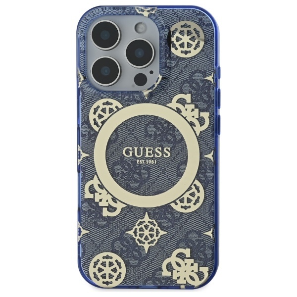 Husa pentru iPhone 16 Pro, Guess MagSafe Denim Pattern, Compatibila, Cadru Silicon, Logo Auriu, Design Slim, Albastru - 3 | YEO