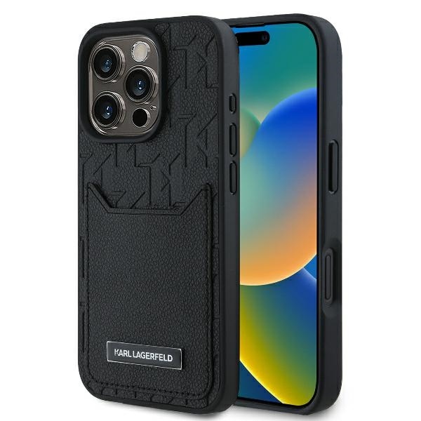 Husa pentru iPhone 16 Pro, Hardcase Leather Monogram, Karl Lagerfeld - Monogram Negru
