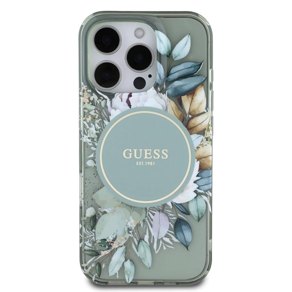 Husa pentru iPhone 16 Pro, IML Flower & Tonal Circle MagSafe, Guess - Verde - 2 | YEO