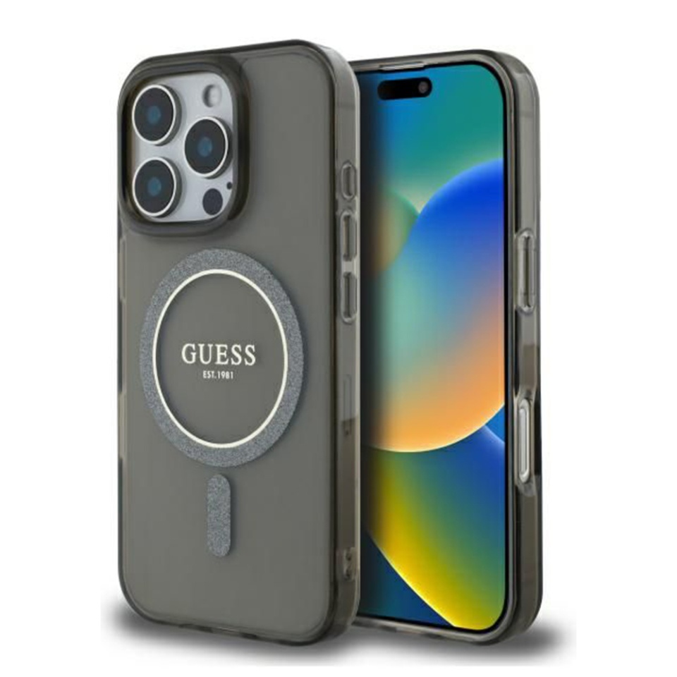 Husa pentru iPhone 16 Pro IML Glitter Circle MagSafe, Guess - Negru