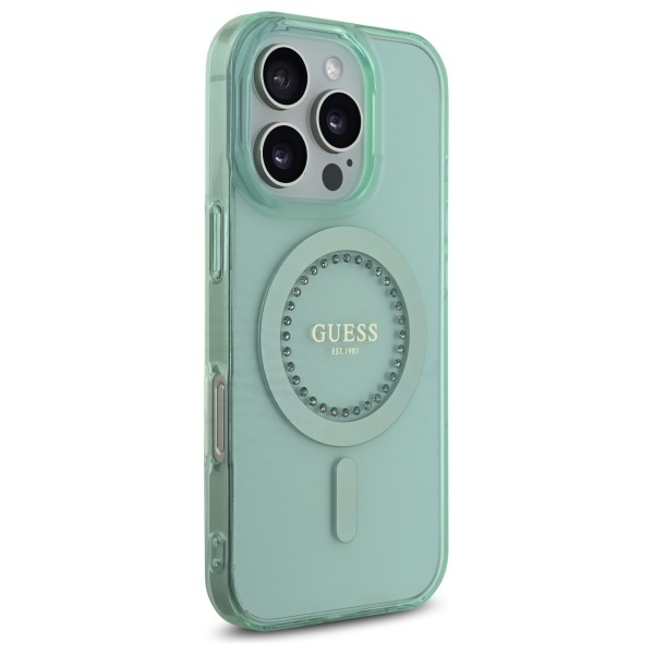Husa pentru iPhone 16 Pro, IML Rhinestones MagSafe, Guess - Verde - 2 | YEO