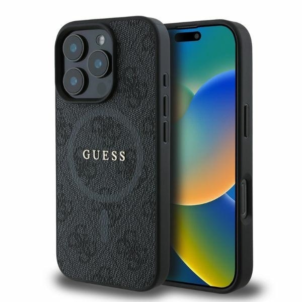 Husa pentru iPhone 16 Pro Max, 4G Ring Classic Logo MagSafe, Guess, Negru