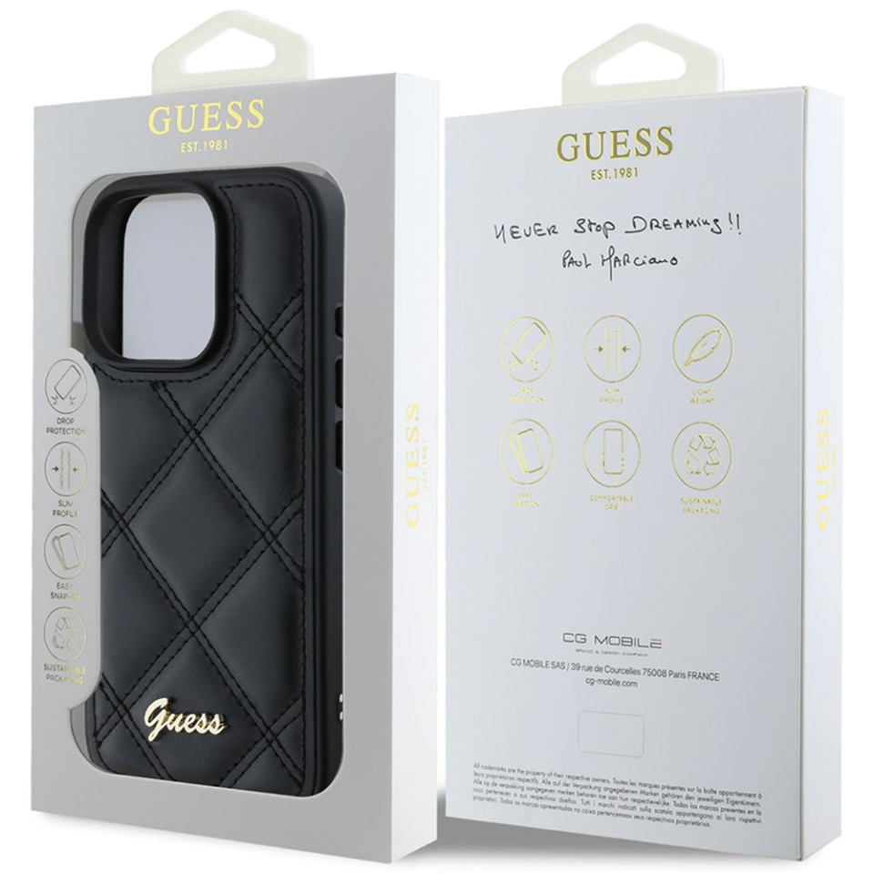 Husa pentru iPhone 16 Pro Max Quilted Metal Logo, Guess - Negru - 5