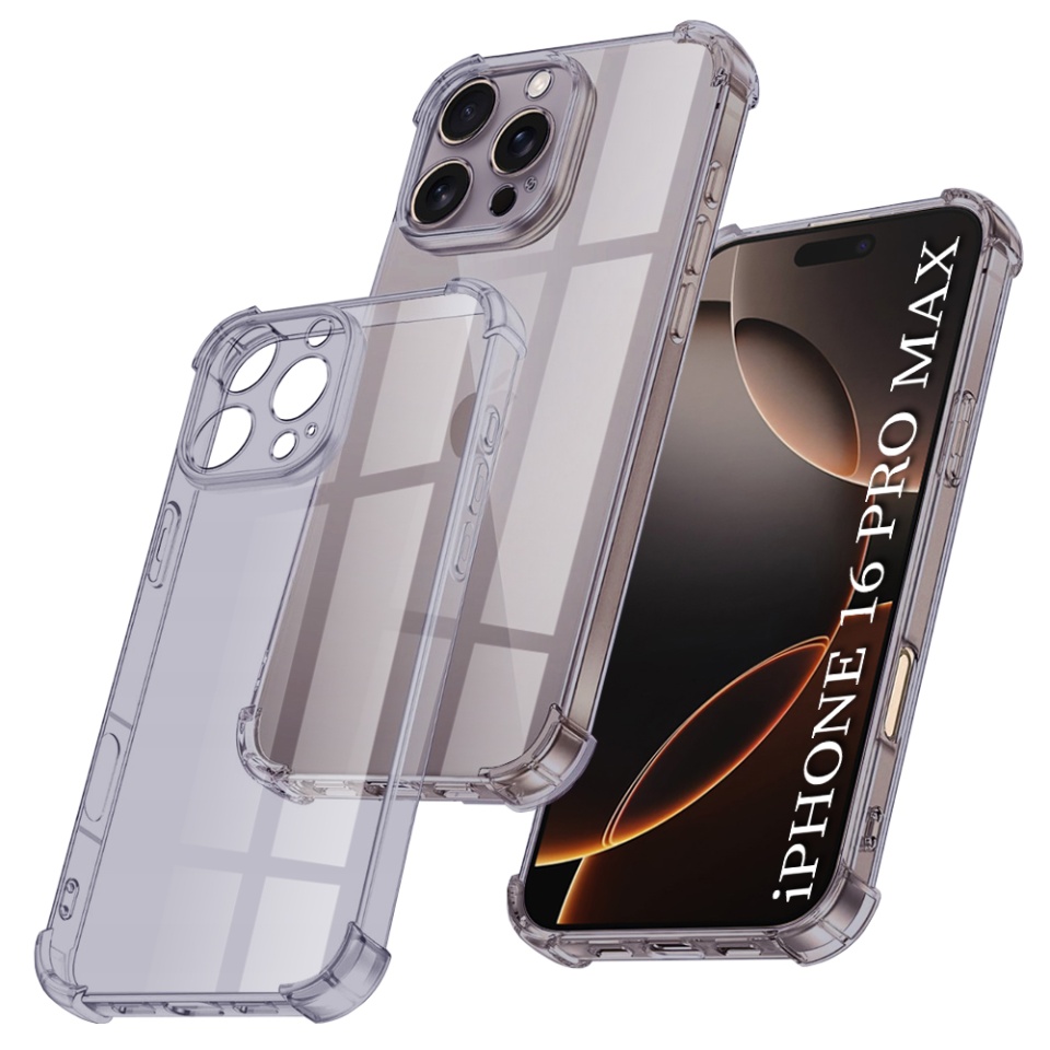 Husa pentru iPhone 16 Pro Max, SKYDDAR INNOVATION, Shockproof Clear Silicone, Silicon Slim, set cu sticker, Fumuriu
