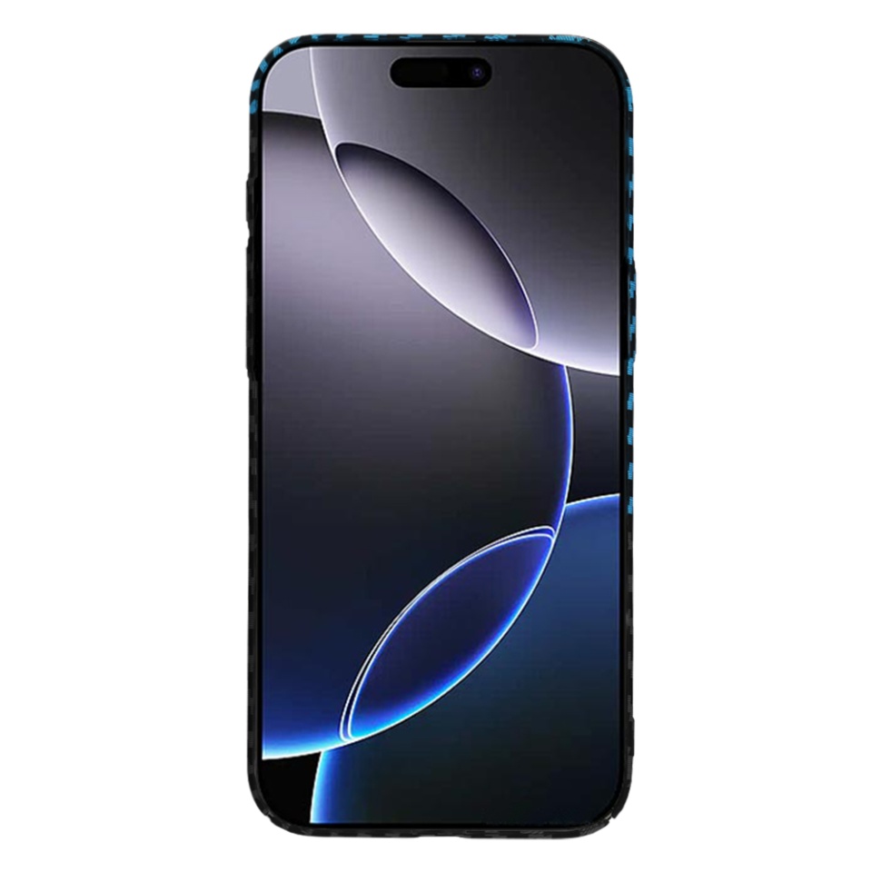 Husa pentru iPhone 16 Pro Max, SKYDDAR INNOVATION, textura carbon, Carbonite FiberShell, Bleu, set cu sticker - 1 | YEO