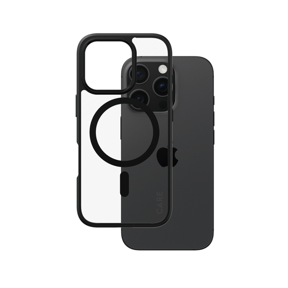 Husa pentru iPhone 16 Pro, PanzerGlass, CARE Flagship Urban Combat Black MagSafe, Anti-Soc 4.8m, Anti-Ingalbenire, Design Slim, Compatibila MagSafe, Negru;transparenta