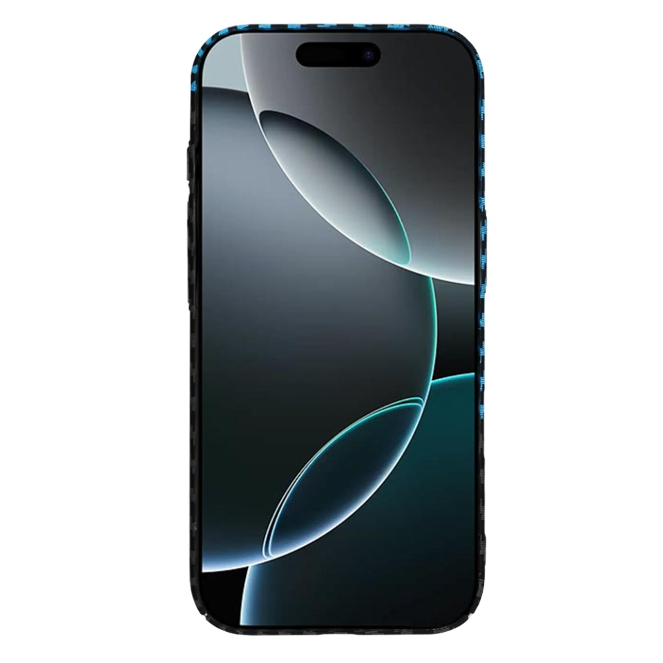 Husa pentru iPhone 16 Pro, SKYDDAR INNOVATION, textura carbon, Carbonite FiberShell, Bleu, set cu sticker - 1 | YEO