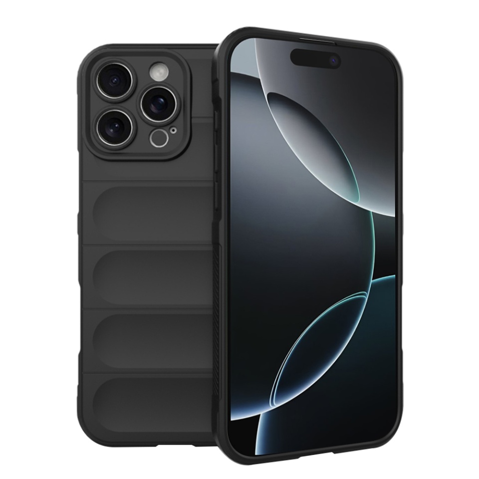 Husa pentru iPhone 16 Pro, SKYDDAR INNOVATION, Vogue, din Silicon Mat, Negru, set cu sticker
