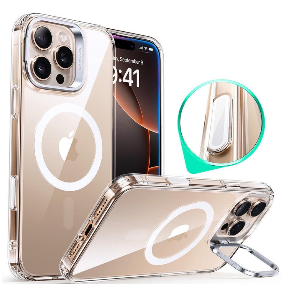 Husa pentru iPhone 16 Pro, slim, ESR Classic Hybrid HaloLock Kickstand, Transparenta
