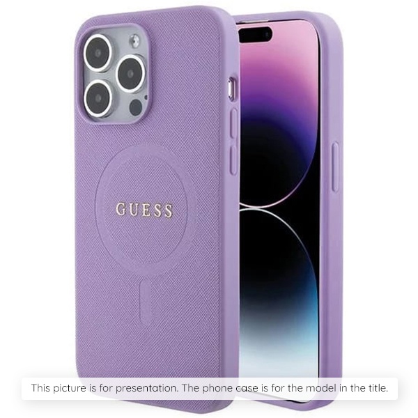 Husa pentru iPhone 16 Saffiano MagSafe, Guess - Mov