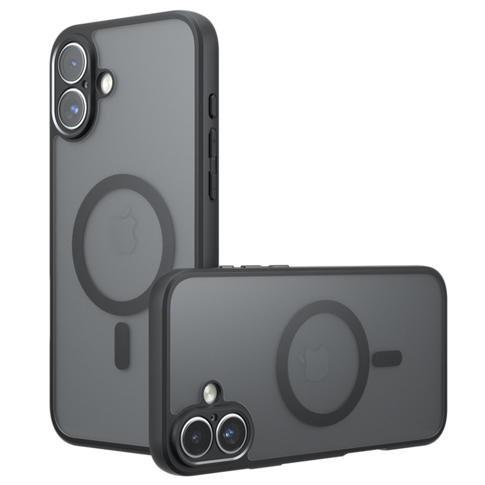 Husa pentru iPhone 16, SKYDDAR INNOVATION, PureFrost MagSafe, AntiSoc, set cu sticker, Negru frost