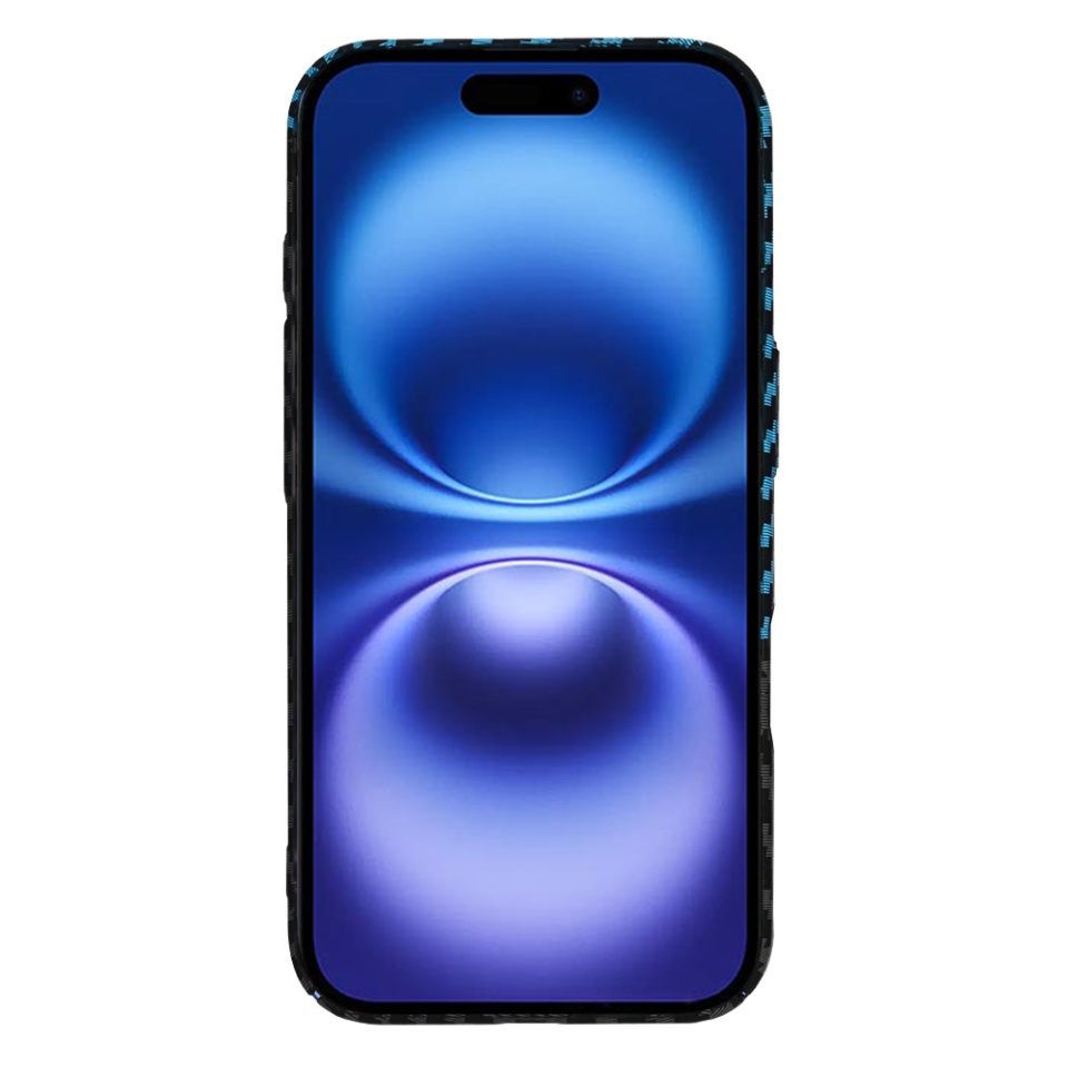 Husa pentru iPhone 16, SKYDDAR INNOVATION, textura carbon, Carbonite FiberShell, Bleu, set cu sticker - 1 | YEO