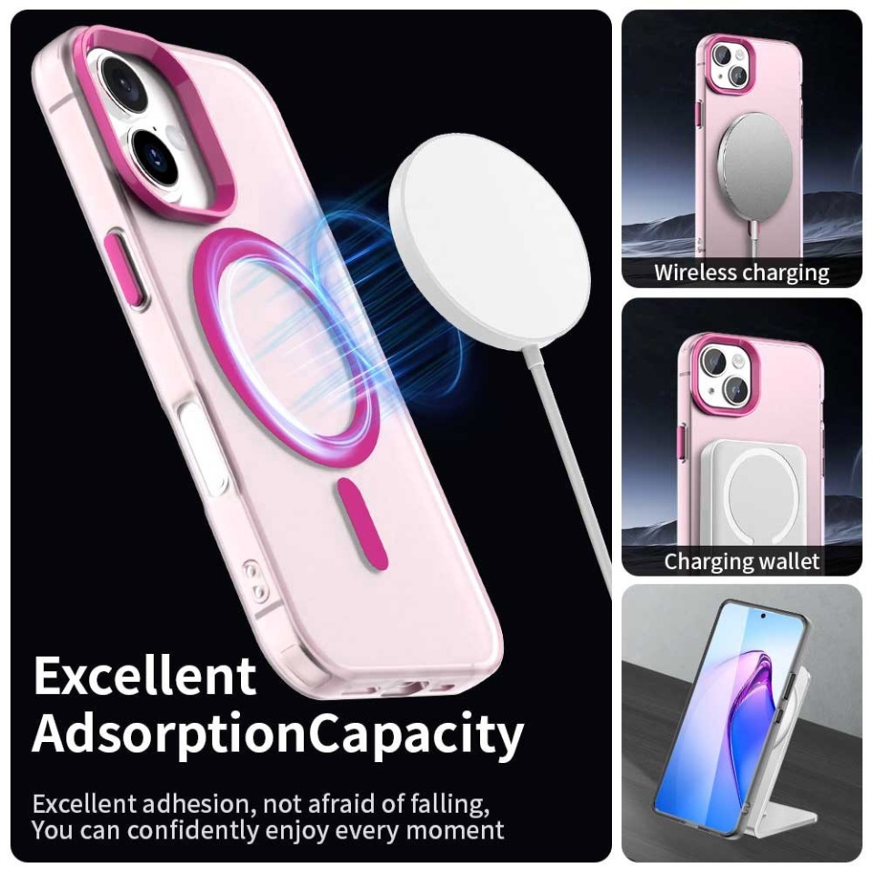 Husa pentru iPhone 16, SKYDDAR INOVATION, CandyCase, Magsafe, set cu sticker, Roz - 1 | YEO