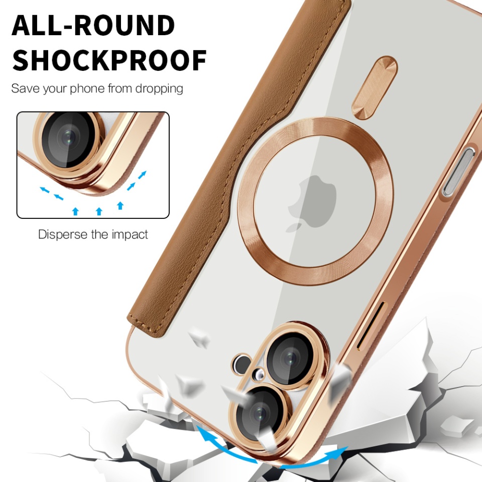 Husa pentru iPhone 16 tip carte, SKYDDAR INOVATION, SmartMag Book, Magsafe, RFiD, Suport Carduri, set cu sticker, Maro - 3 | YEO