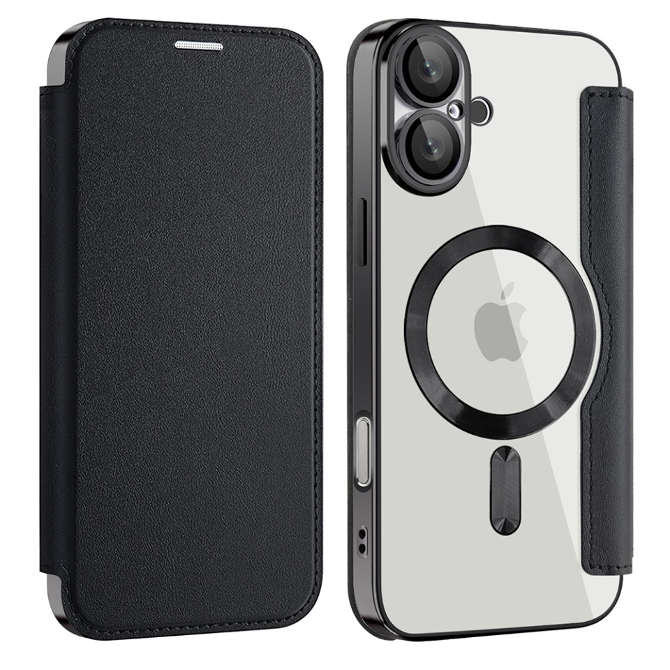 Husa pentru iPhone 16 tip carte, SKYDDAR INOVATION, SmartMag Book, Magsafe, RFiD, Suport Carduri, set cu sticker, Negru - 1 | YEO