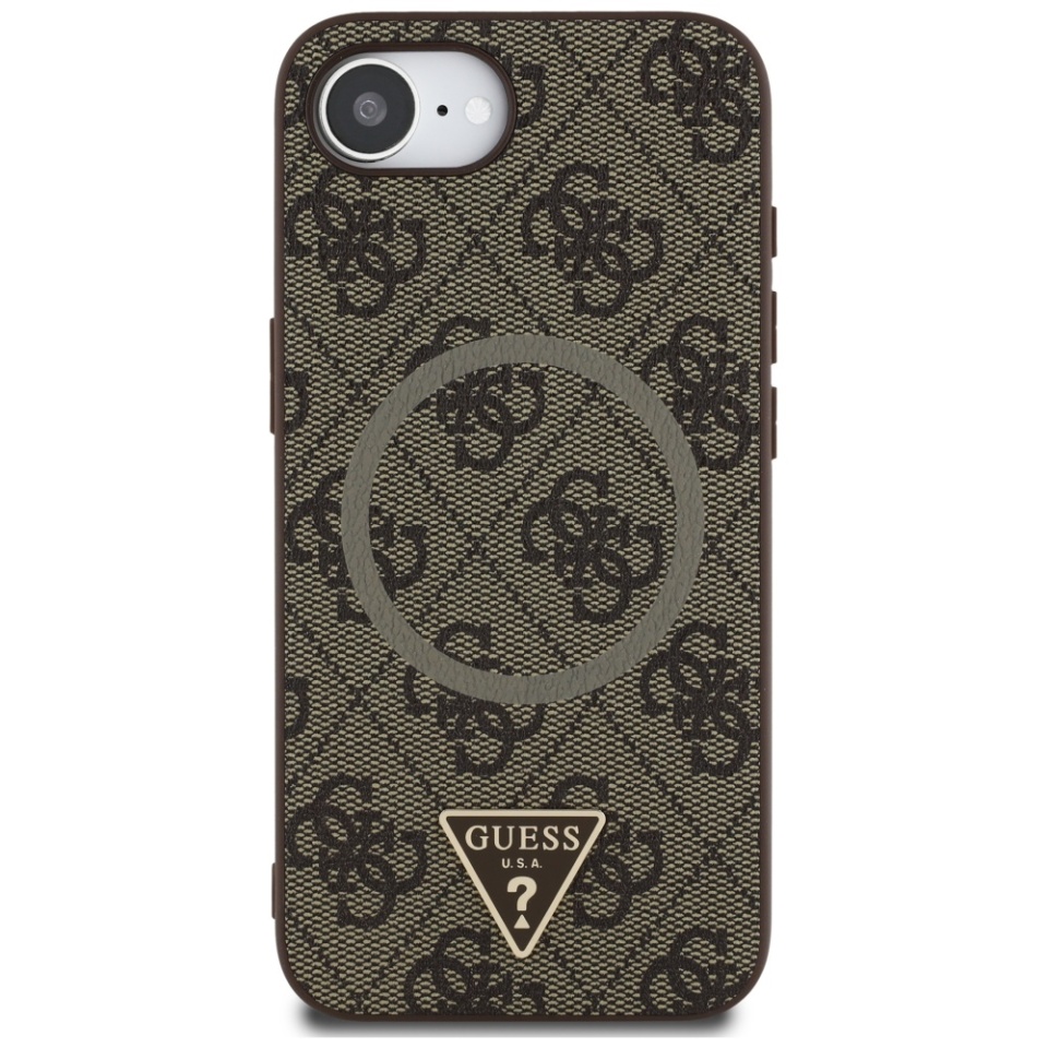 Husa pentru iPhone 16e, 4G Ring Triangle Logo MagSafe, Guess - Maro - 1 | YEO