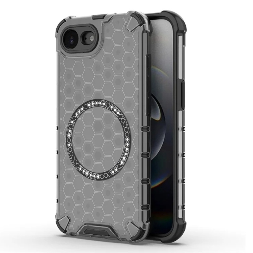 Husa pentru iPhone 16e, SKYDDAR INNOVATION, HoneyComb Shield MagSafe, Antisoc, set cu sticker, Negru