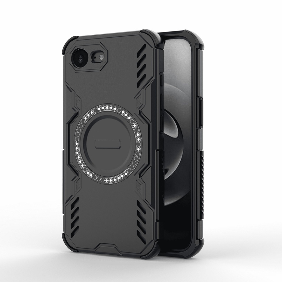 Husa pentru iPhone 16e, SKYDDAR INOVATION, ArmorMag, Magsafe, set cu sticker, Negru
