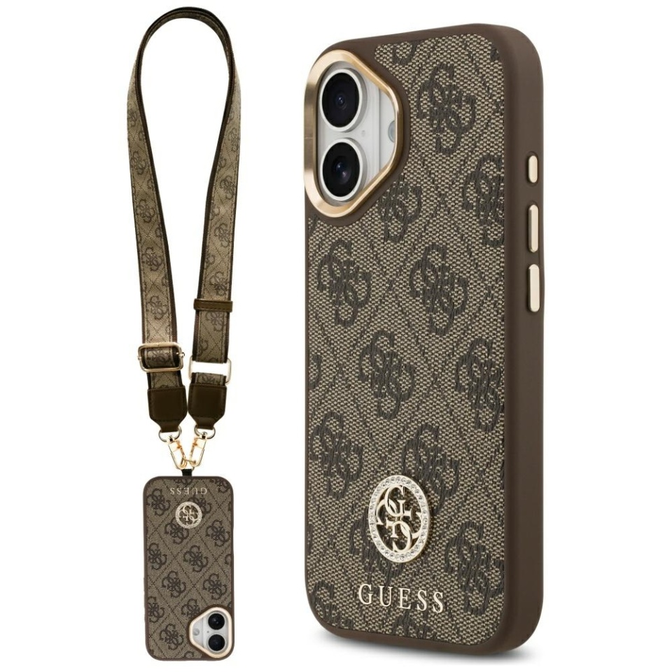 Husa pentru iPhone 17, 4G Strass Logo with Big Strap Metal Button MagSafe, Protectie Slim, Maro