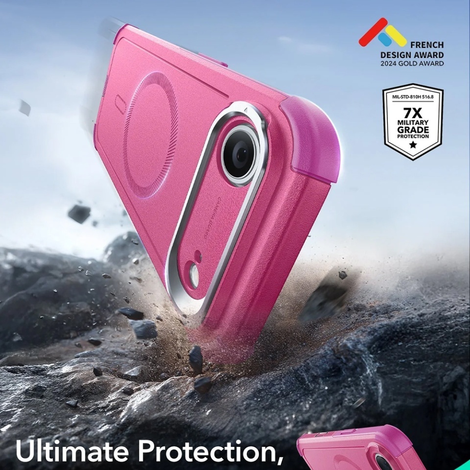 Husa pentru iPhone 17 Air, ESR Cyber Armor Kickstand, Roz - 1 | YEO