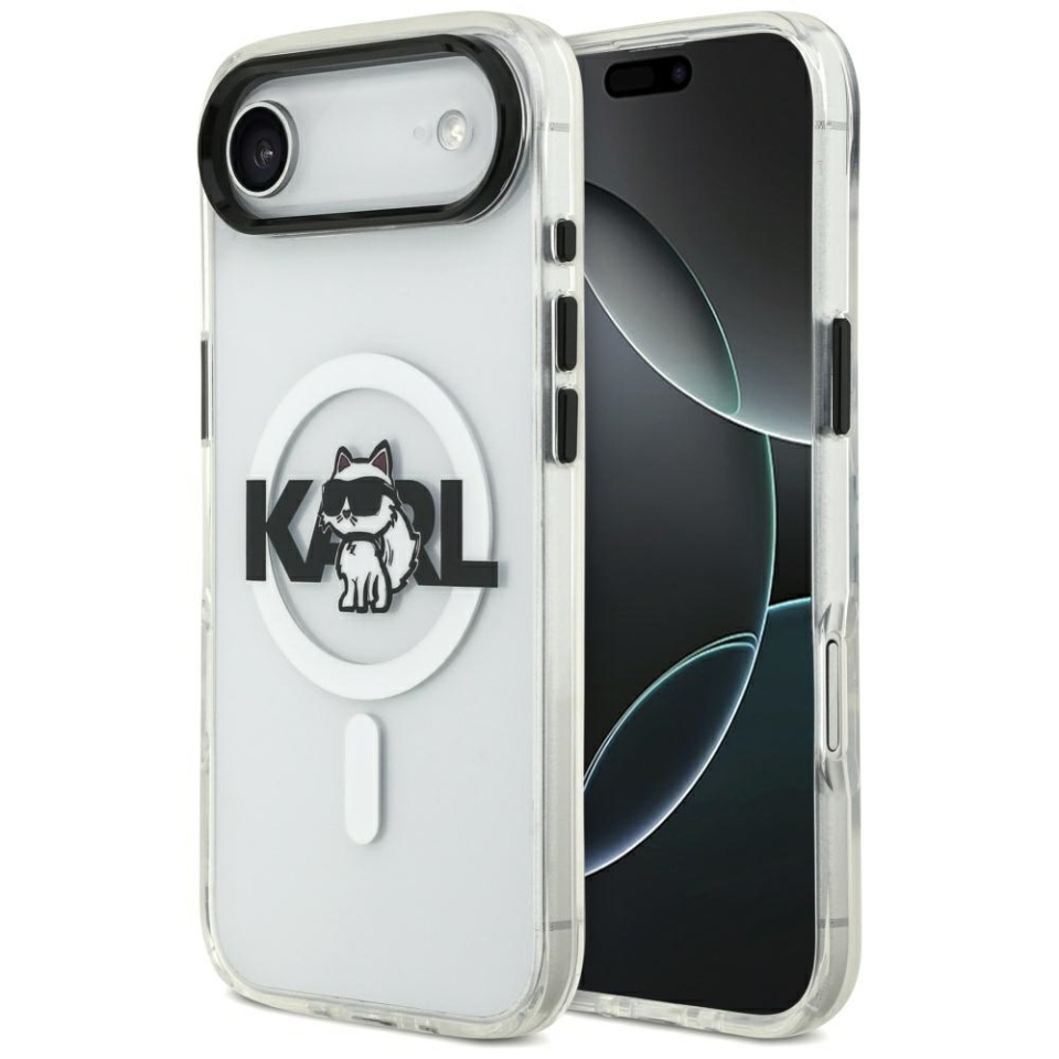 Husa pentru iPhone 17 Air, IML Glitter K&C Heads Logo MagSafe, Clear Mono Karl&Choupette