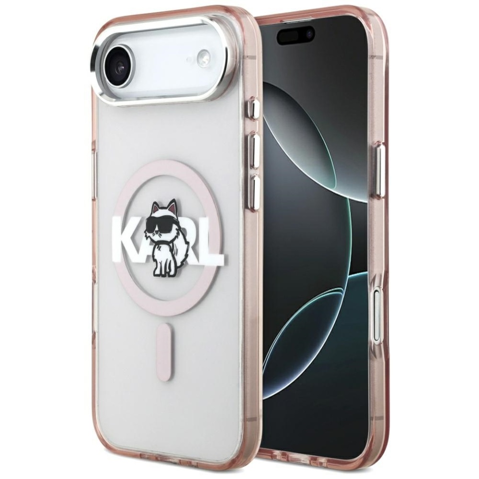 Husa pentru iPhone 17 Air, IML Glitter K&C Heads Logo MagSafe, Clear Mono Karl&Choupette