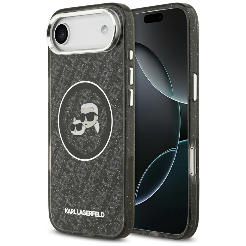 Husa pentru iPhone 17 Air, IML Glitter K&C Heads Logo MagSafe, Clear Mono Karl&Choupette