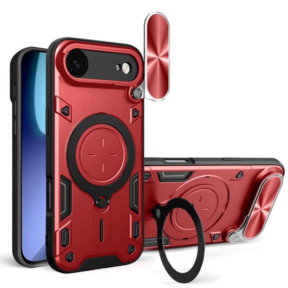 Husa pentru iPhone 17 Air, SKYDDAR INNOVATION, CamGuard Pro, Inel Magnetic, Protectie Camera, set cu sticker, Rosu