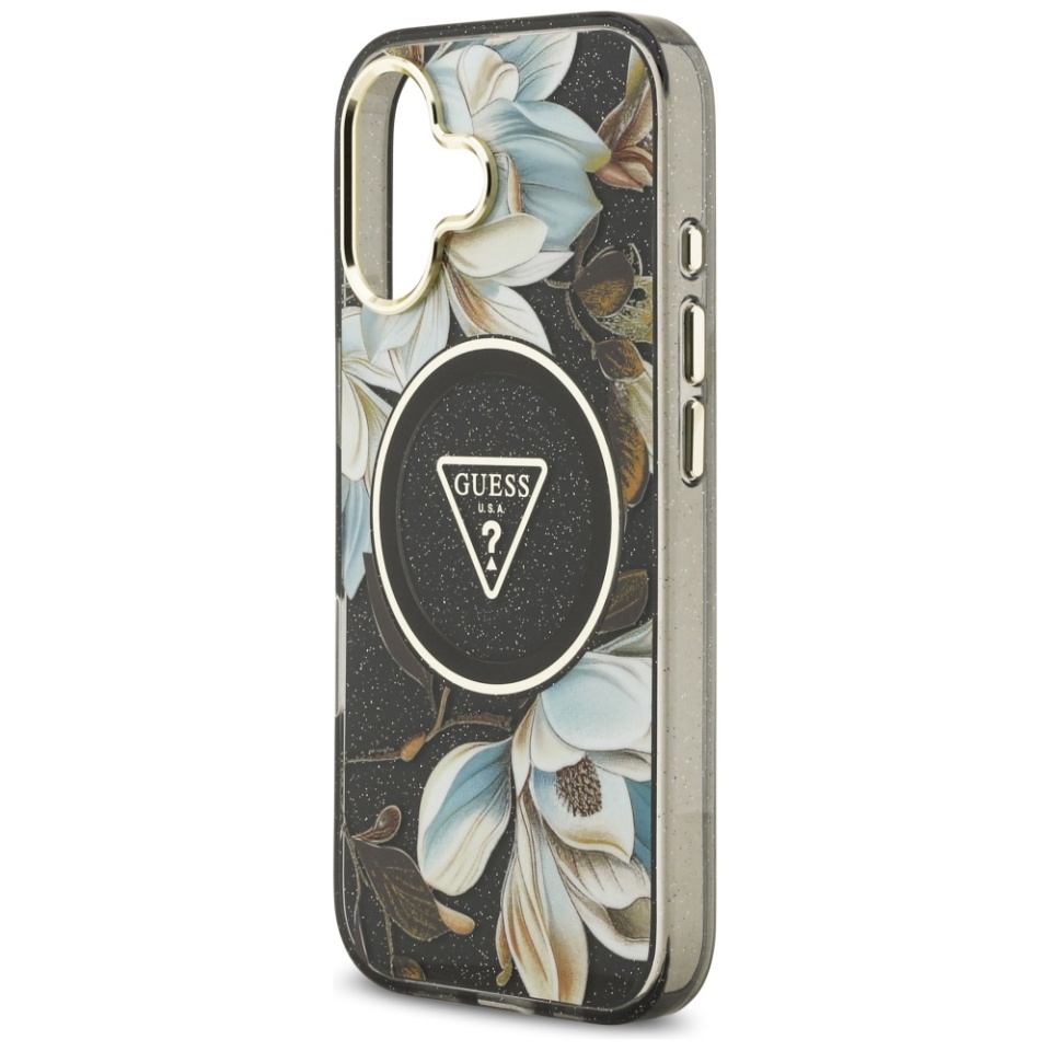 Husa pentru iPhone 17, IML Flowers with Pearl Strap MagSafe, Guess - Negru - 3 | YEO