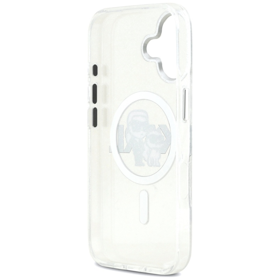 Husa pentru iPhone 17, IML Glitter K&C Heads Logo MagSafe, Clear Mono Karl&Choupette - 6