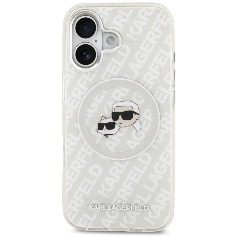 Husa pentru iPhone 17, IML Glitter K&C Heads Logo MagSafe, Clear Mono Karl&Choupette - 1 | YEO