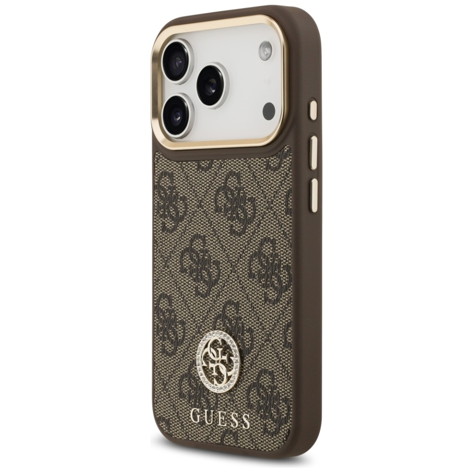 Husa pentru iPhone 17 Pro, 4G Strass Logo with Big Strap Metal Button MagSafe, Protectie Slim, Maro - 5
