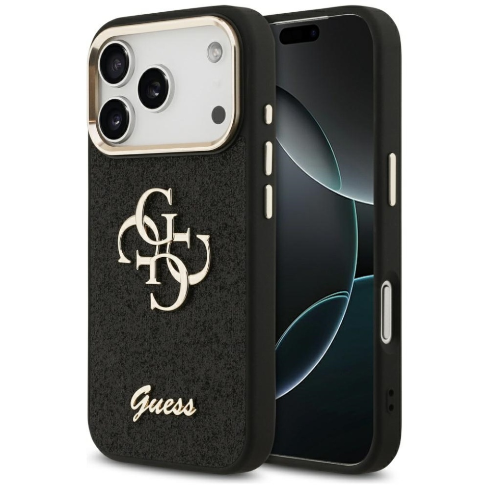Husa pentru iPhone 17 Pro, Glitter Fixed Big 4G, Protectie Slim, Guess, Negru