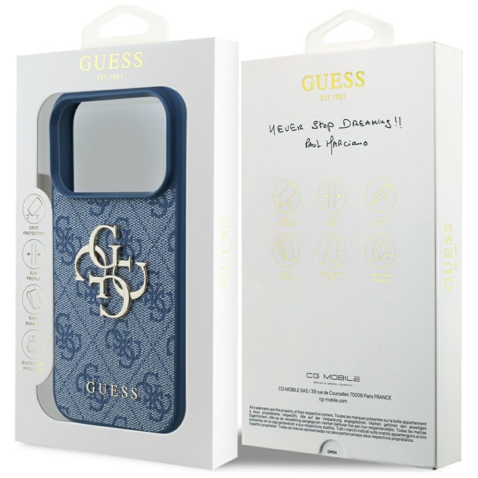 Husa pentru iPhone 17 Pro, Guess Hardcase 4G Big Logo, Protectie Slim, Compatibila, Albastru - 7