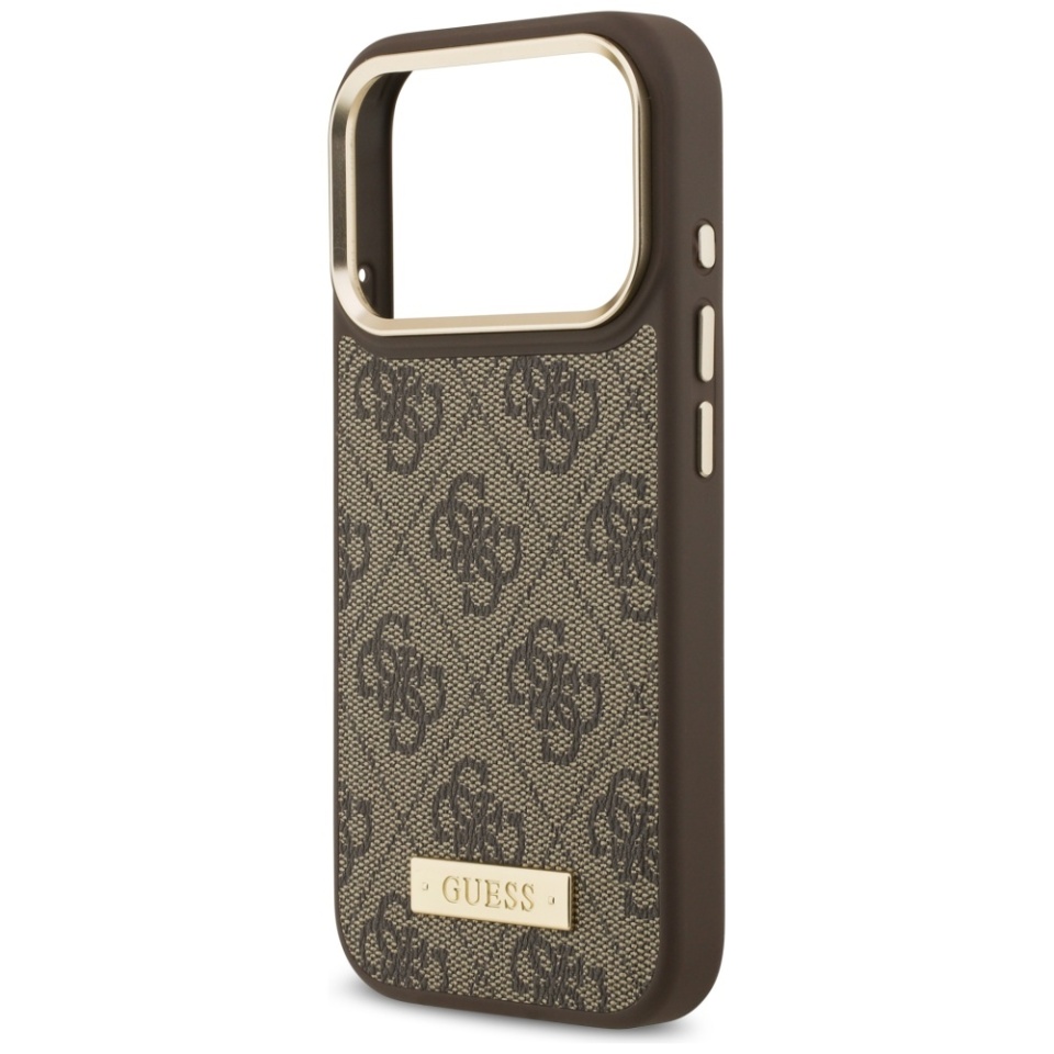 Husa pentru iPhone 17 Pro, Guess, Hardcase 4G Logo Plate MagSafe, Maro - 6
