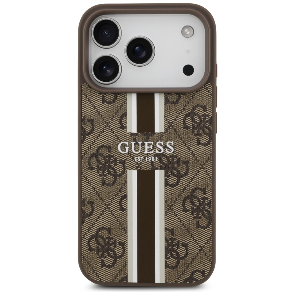 Husa pentru iPhone 17 Pro, Guess Printed Stripes MagSafe, Maro - 2 | YEO
