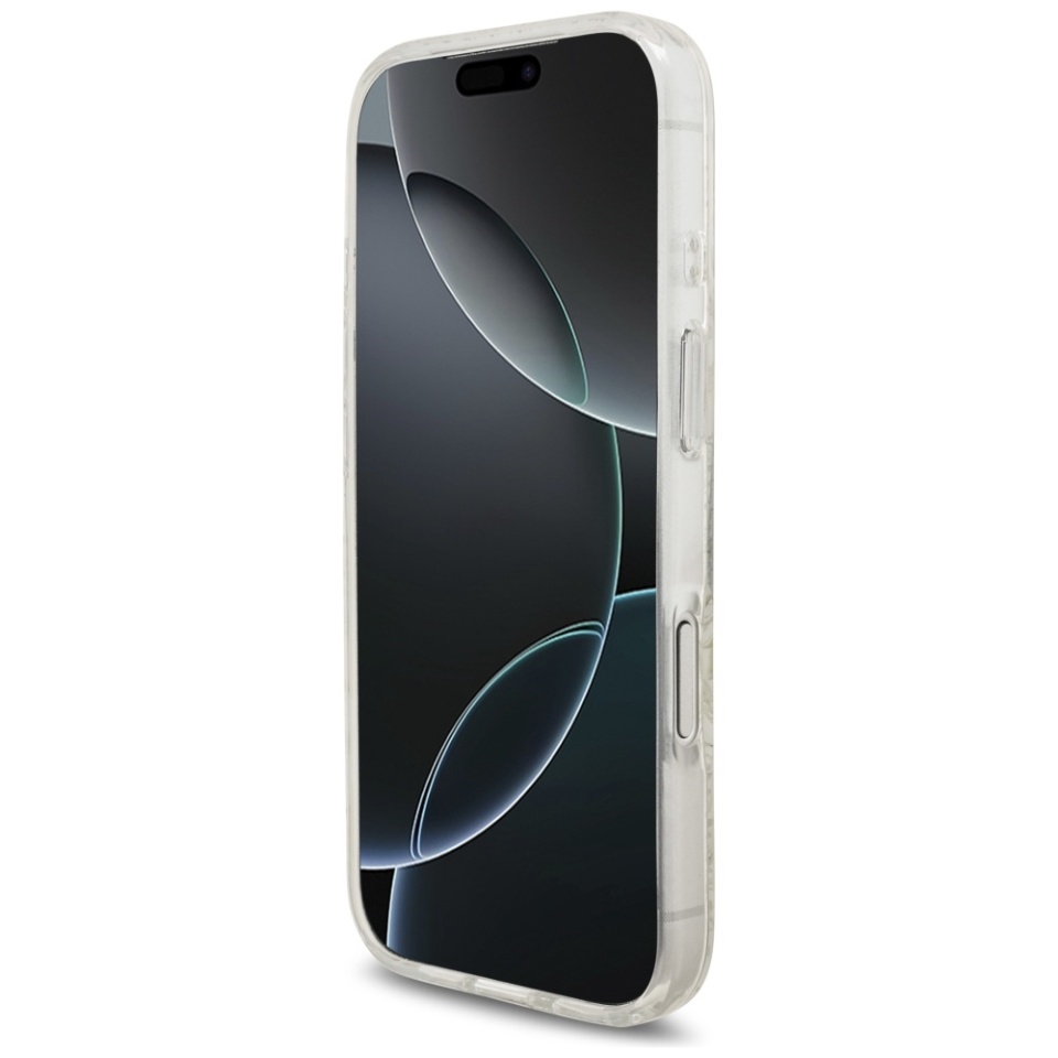 Husa pentru iPhone 17 Pro, IML Flowers with Pearl Strap MagSafe, Guess - Negru - 3 | YEO