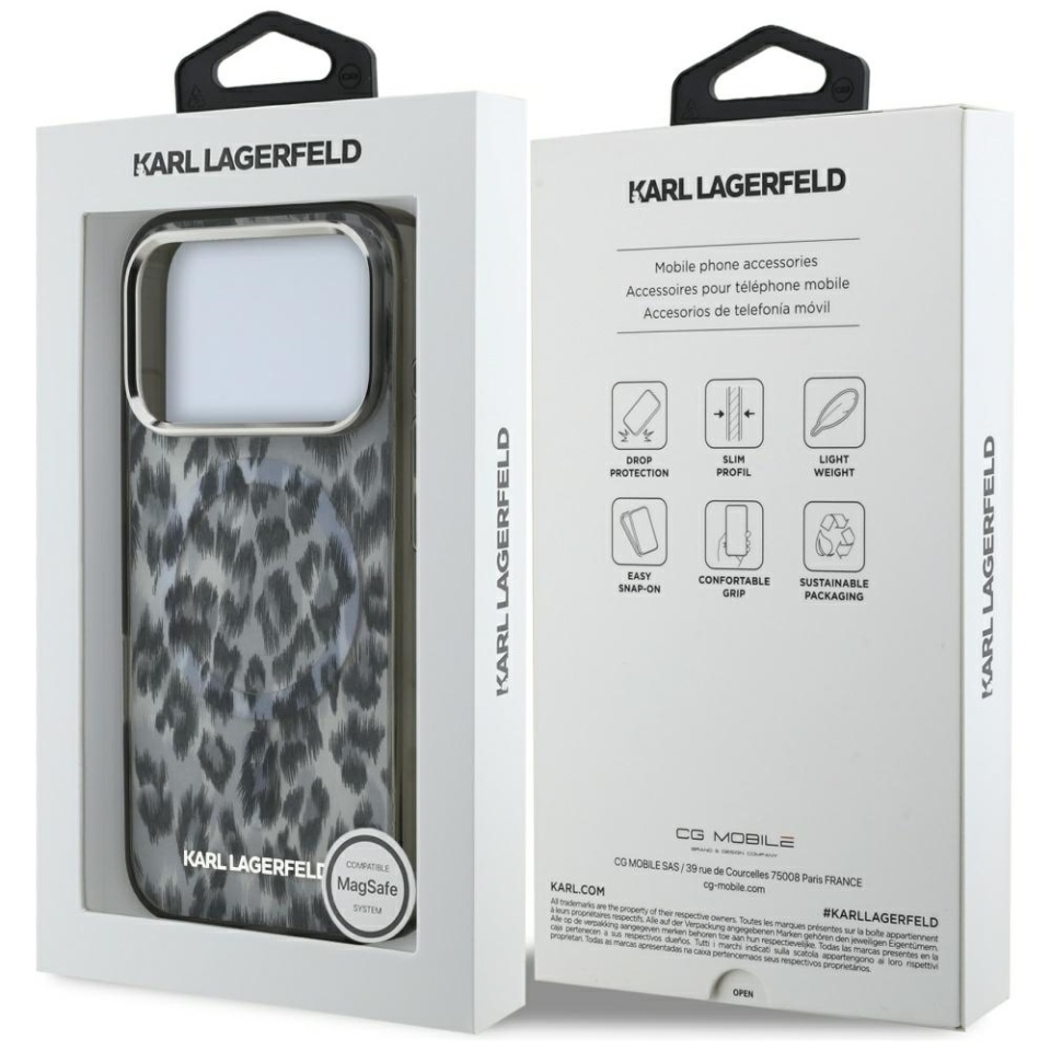 Husa pentru iPhone 17 Pro, IML Glitter K&C Heads Logo MagSafe, Clear Mono Karl&Choupette - 6