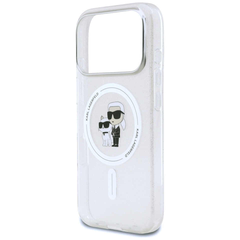 Husa pentru iPhone 17 Pro, IML Glitter K&C Heads Logo MagSafe, Clear Mono Karl&Choupette - 2 | YEO